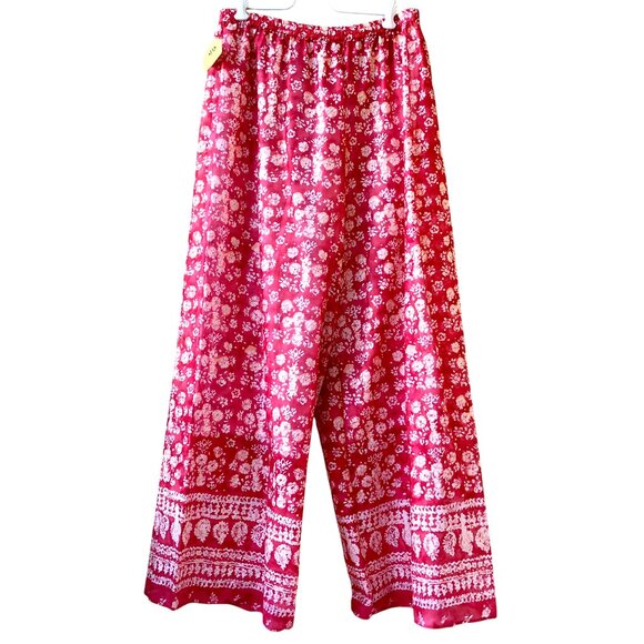 NATORI II Sheer Lounge Pajama Pants Wide Leg Floral Print Red & White - Picture 7 of 10